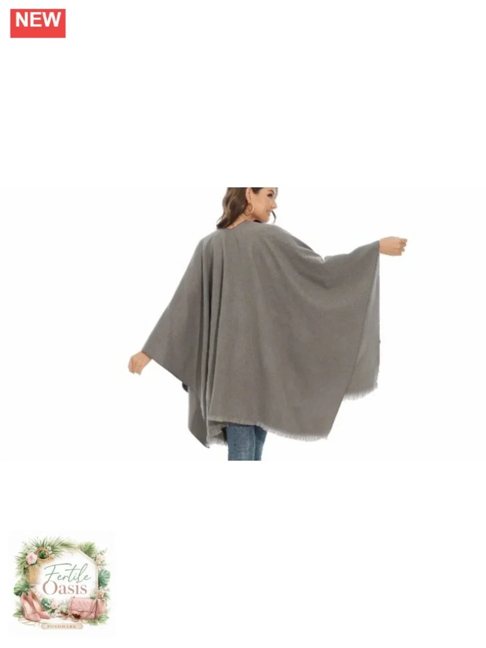 Women's Knitted Cape Poncho Shawl Wrap Open Front with Pockets Fleece Warm